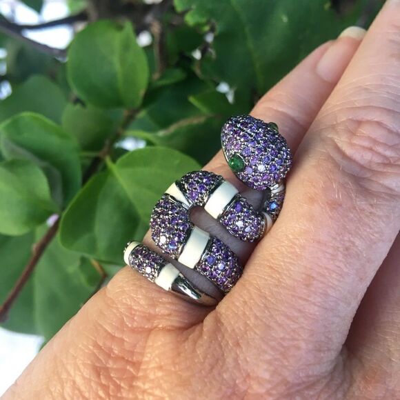 Snake Ruthenium triple AAA CZ Ring size 6 - Picture 1 of 8